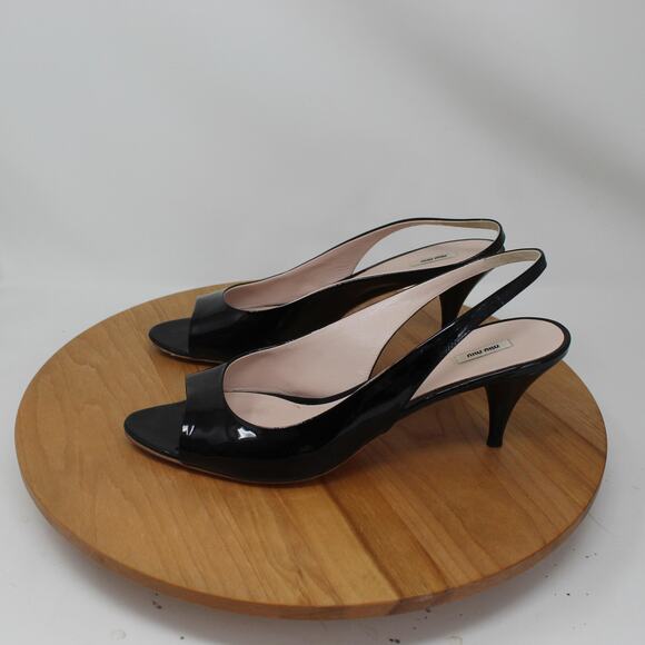 Miu Miu Shoes Women 9.5 Patent Leather Slingback Heels Work Business Office Chic - Picture 4 of 11